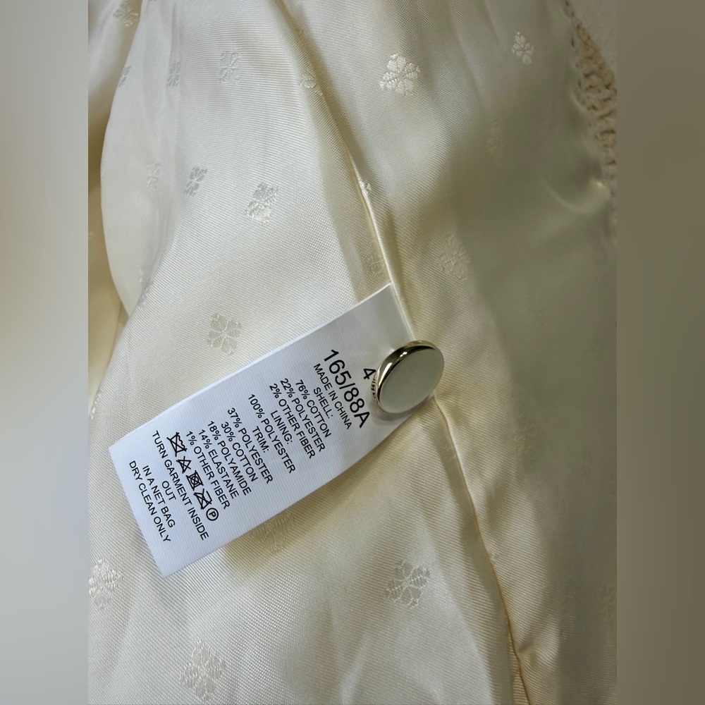 Kate Spade Tweed Jacket Cream Navy Trim Cropped Blazer Size 4 - Picture 5 of 6